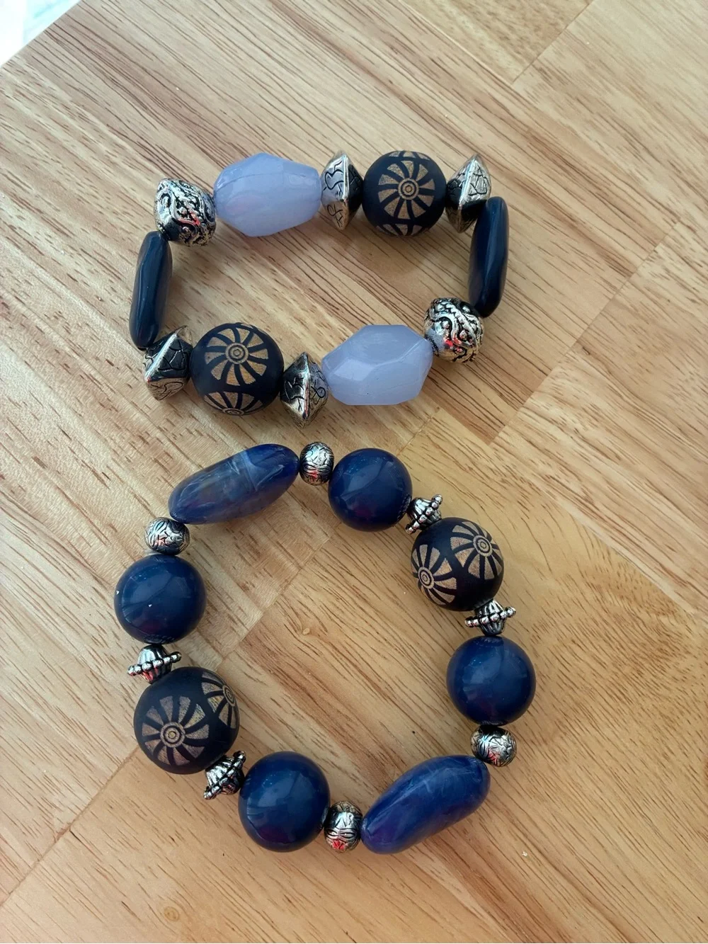 Blue Beaded Multi-Strand Necklace with two bracelets & Matching Earrings Set